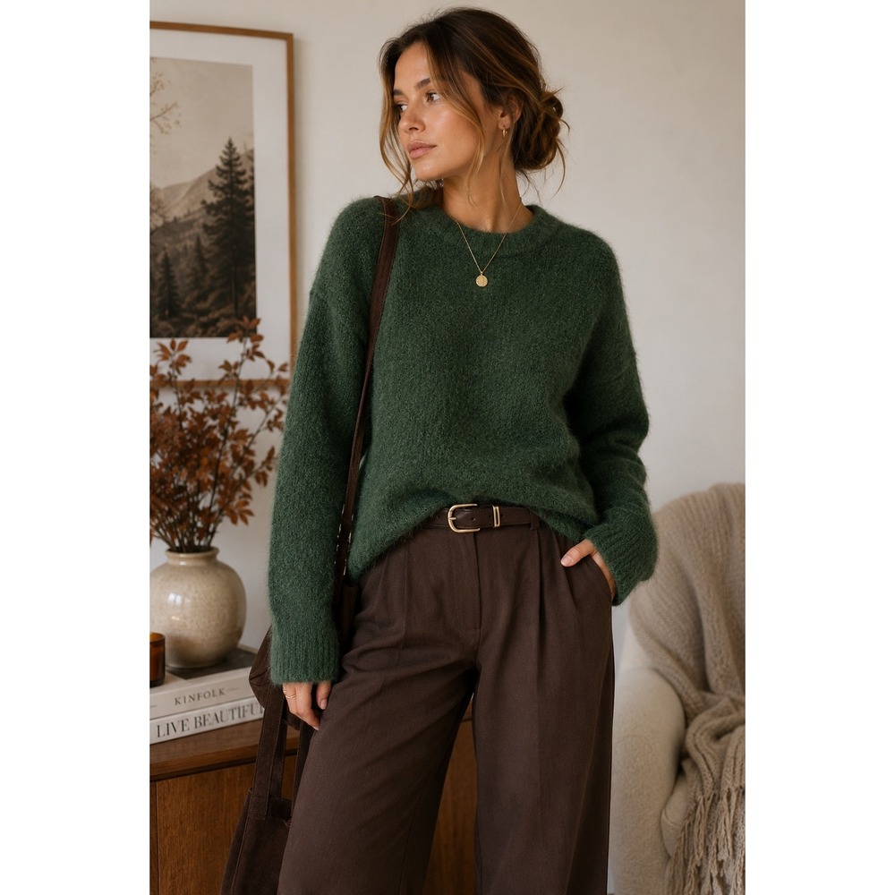 Marine Layer Teddy Eyelash Forest Green Fuzzy Wool Blend Sweater M